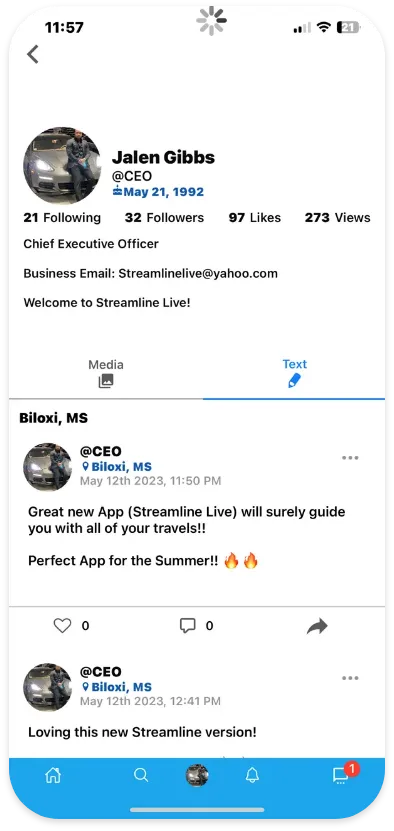 Streamline Live screen