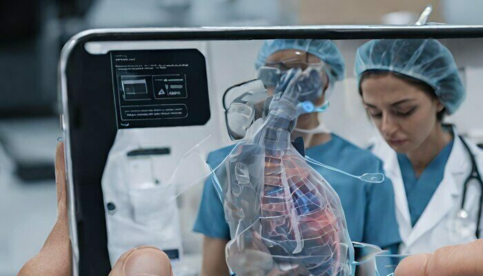 An image of an AR app being used for medical training
