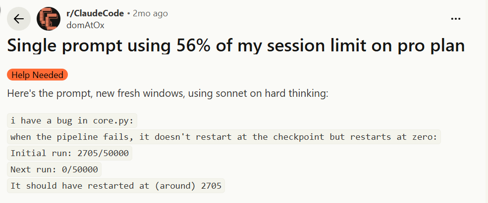 Screenshot of reddit thread showing Developers' frustration over Claude limits