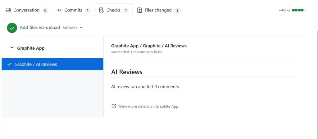 Graphite AI review completing the benchmark pull request with zero review comments
