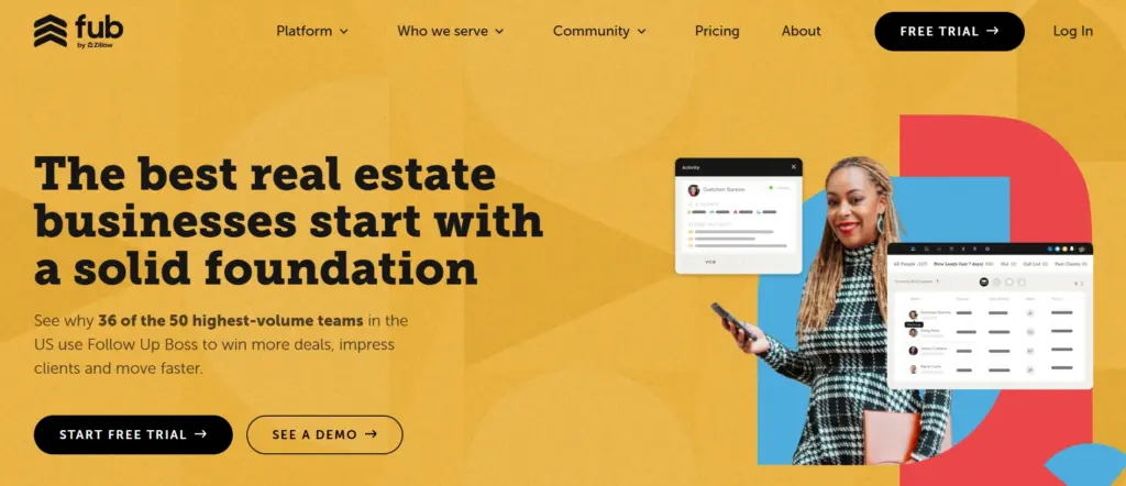 Follow Up Boss website header for real estate lead routing and follow-up software